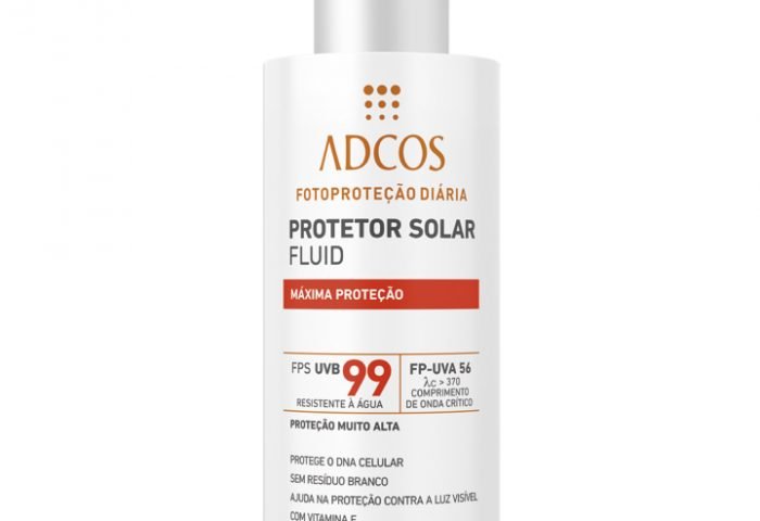 Da Adcos, o Fluid Máxima Proteção FPS 99 é recomendado para peles sensíveis ao sol e que precisam de uma alta proteção. O produto contém Ácido Hialurônico, um ativo antienvelhecimento.